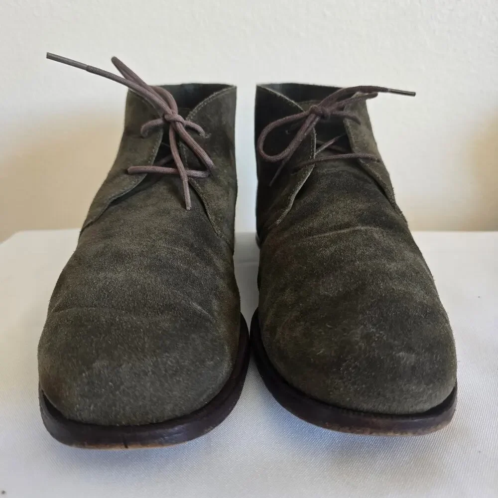 Velasca Mens Dark Green Suede Leather Ankle Boots Sz-45 US 12 Handmade in Italy